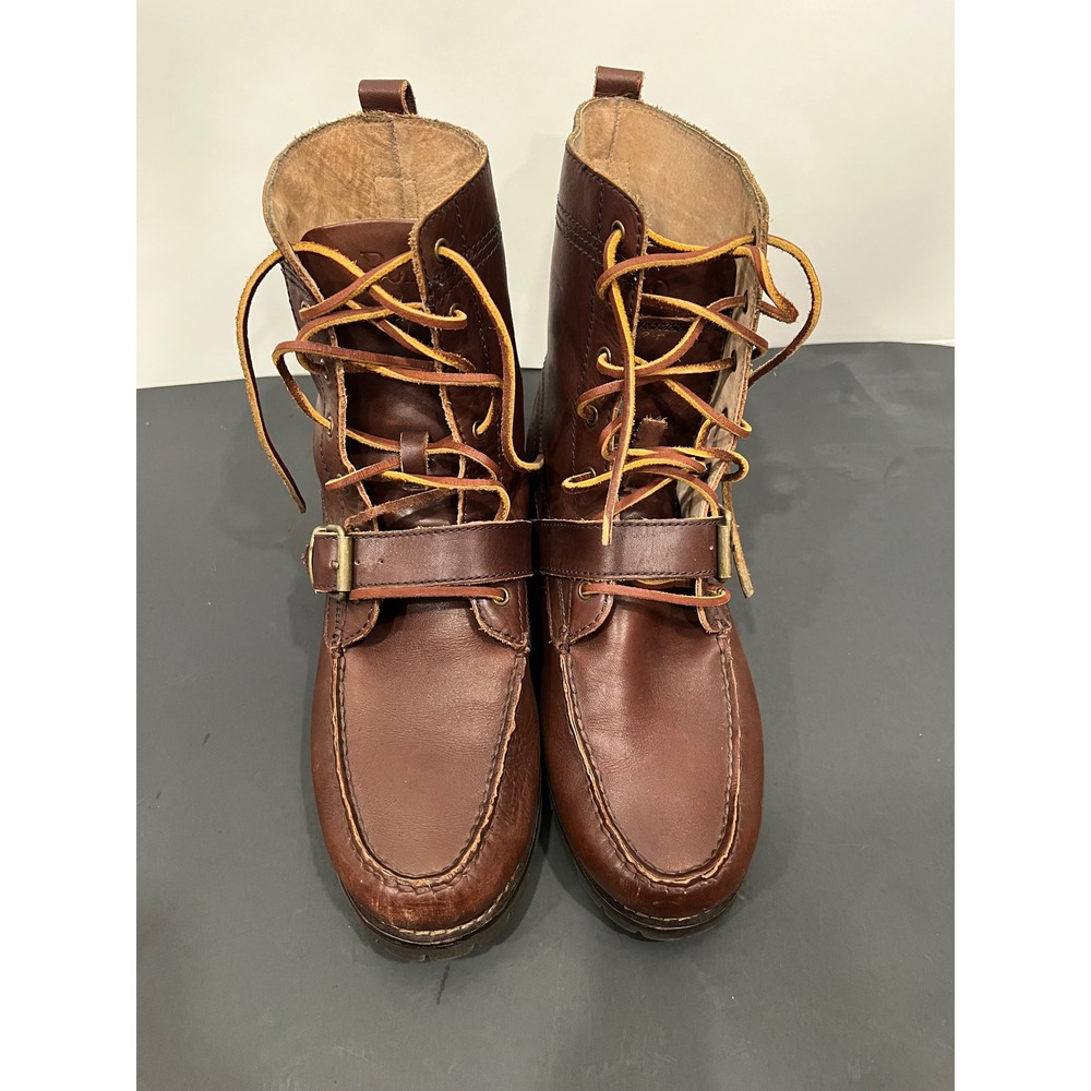 Polo Boots Mens Ralph Lauren Ranger 9.5 D Brown Leather Buckle 90s Y2K style RnB